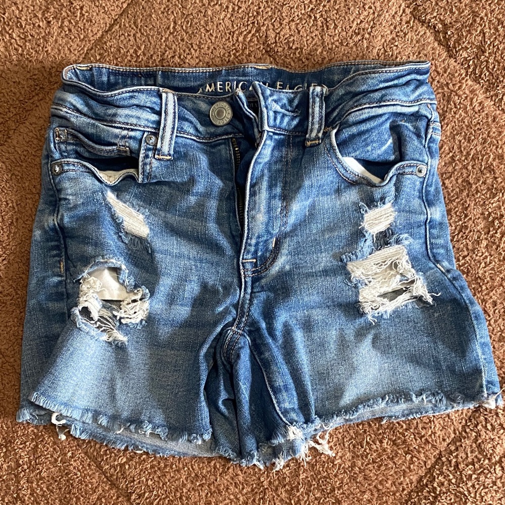 American Eagle Outfitters Women's Ripped Blue Jean Shorts